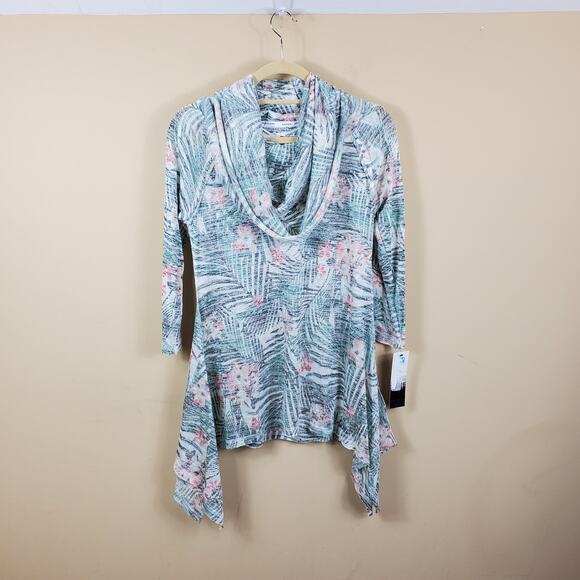 Kensie Tropical Print Cowl Neck Top Women's Size M - Picture 1 of 12